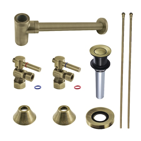 Kingston Brass Plumbing Sink Trim Kit with Bottle Trap and Drain, Antique Brass CC53303DLVKB30